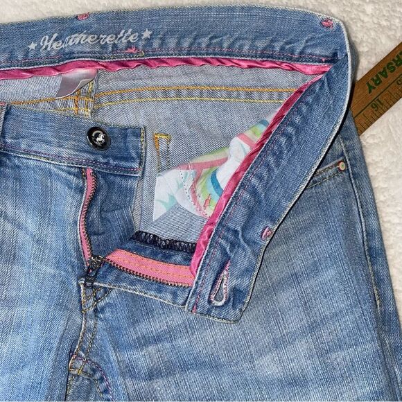 Y2K Heatherette Low Rise Flare Jeans Unicorn- Embellished Pockets Size 3 / 5 - Picture 8 of 11